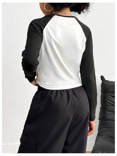 SHENHE Girl's Graphic Long Sleeve Crop Tee Color Block Crew Neck Raglan Tshirt Top2