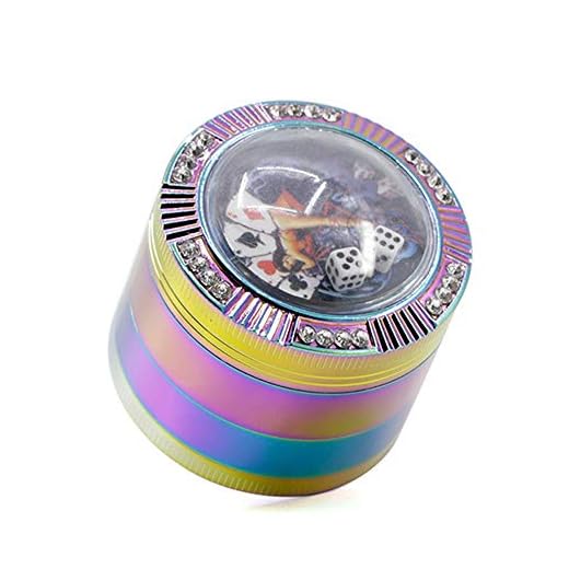 Metall örtkvarn metall rökkvarn 52 mm zinklegering fyra lager isblå diamant urtavla spelkort tärning ört kvarn (färg: flerfärgad, storlek: 52 mm x 48 mm)