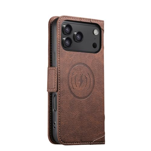 Étui portefeuille iPhone 17 Pro Max marron avec fente cartes