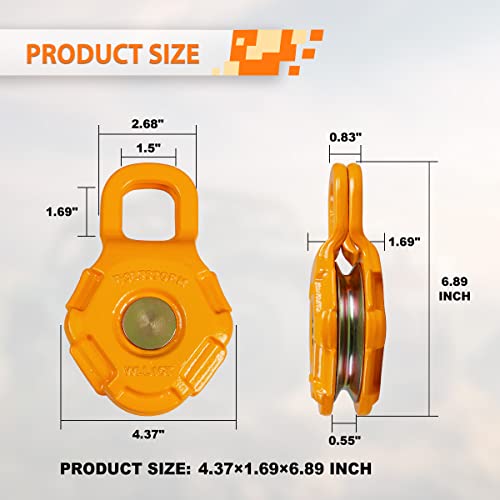 Wolfstorm 15T/ 33000Lb Winch Snatch Block Towing Pulley Blocks-35T/ 77000 Lb Maximum Break Strength, Heavy Duty Off-Road Recovery Accessory For Tractor, Truck, Atv & Utv (Orange) #TOP2