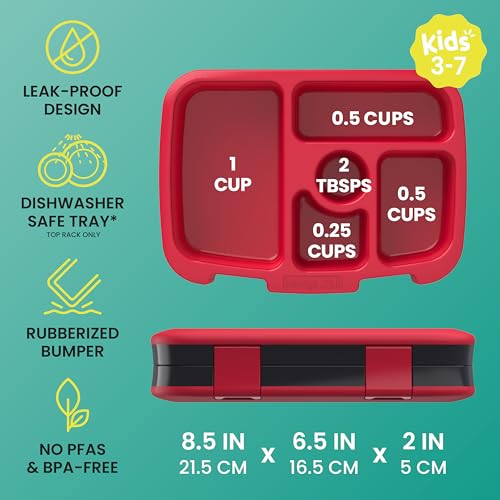 Image of Bentgo Kids Prints Leak-Proof, 5-Compartment Bento-Style Kids Lunch Box - Ideal Portion Sizes for Ages 3-7, Durable, Drop-Proof, Dishwasher Safe, PFAS- & BPA-Free Materials (NEW Sssnakes)