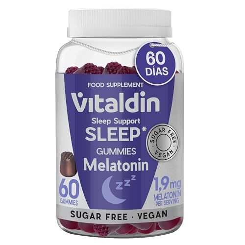 VITALDIN Melatonina Gominolas 1,9 mg - Con Vitamina B6, Pasiflora, Camomila y Melisa - Para Dormir y Mejorar la Calidad del Sueño – Gummies Veganas,sin Azúcar ni Gluten - Para 2 meses - Sabor Mora
