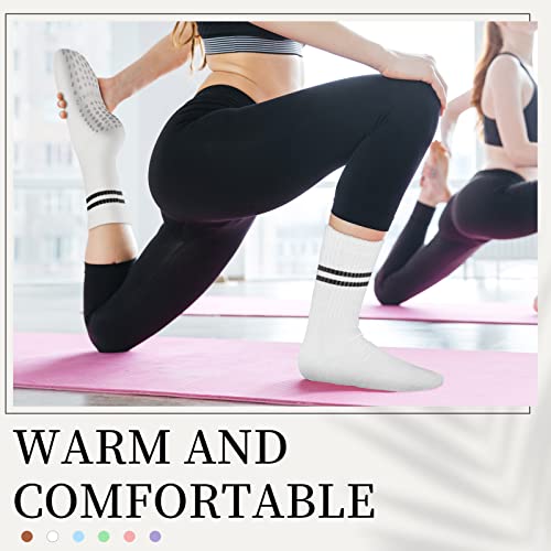 6 Pairs Women Long Pilates Grip Socks with Non Slip Crew Grippy Socks for Sports Yoga Barre Ballet4