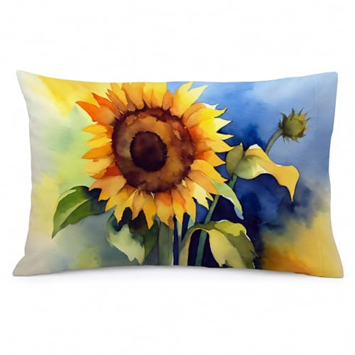 Caroline's Treasures DAC1613PILLOWCASE Sunflowers in Watercolor Fabric Standard Pillowcase Lightweight Super Soft Easy Care Decorative Artwork Pillowcase, Standard