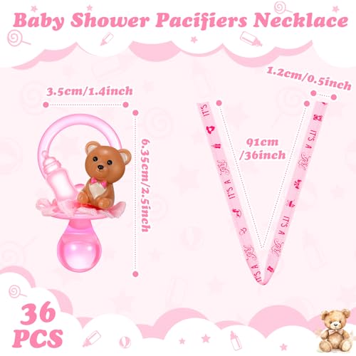 Image of Coume 36 Pcs Baby Shower Pacifiers Necklace Cute Bear Bottle Acrylic Pacifiers Necklaces for Baby Shower Games Guests Gender Reveal Party Favors Prize Decorations DIY (Pink,Cute)