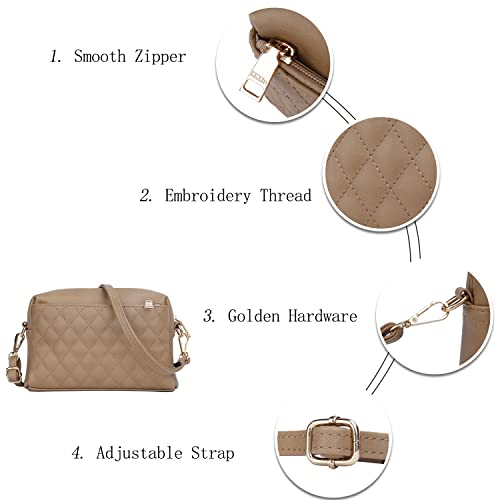Kkxiu Triple Zip Lightweight Small Crossbody Bags For Women Quilted Shoulder Purses And Handbags (B-Khaki) #TOP2