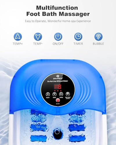 Image of SPA4PIEDS Collapsible Heated Foot Spa Bath with Bubble, Foot Soaking Tub Featuring 8 Shiatsu Rollers Pumice Stone and Built-in Timer for Foot Relaxation, Self Care Gift for Mom,Dad,Parents(Blue)