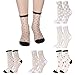 Benefeet Sox 5 Pairs Sheer Thin Mesh Lace Socks for Women - Transparent See Through Ankle Socks - Black Nylon, White Checkered, Crystal Glass - Summer Vintage Cute Fashion Crew