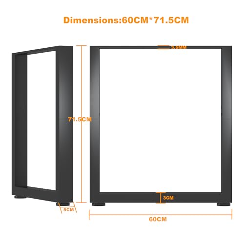 Ronistar Heavy Duty Table Legs Set (2 PCS, 71cm x 60cm) - Industrial Square DIY Furniture Legs for Office Table (Non-Integrated, Packaging Dimensions 64x11x41.4cm, 6.4kg) - Image 2