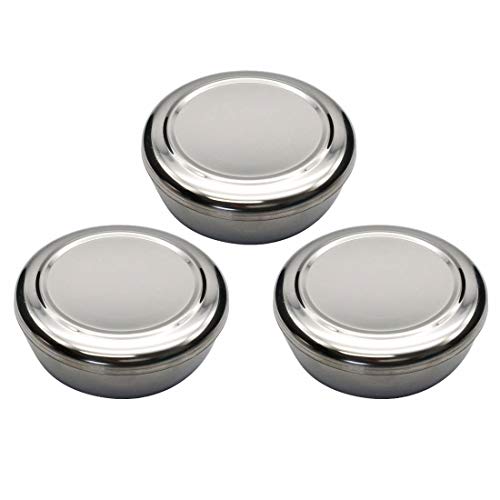 GARASANI 3 Pack Korean Traditional Stainless Steel Good Fortune Rice Bowl with Lid Set (Silver 3Pcs)