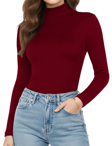 T-shirt col roulé manches longues femme haut basique automne-hiver