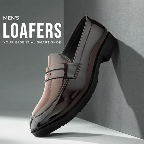 Image of STANPHORD Men Formal Loafer Shoes | Metal Accent Slip-On Moccasins | PU Leatherette Cushioned Anti-Slip | Office Party Business Wear (TPSL 25026)