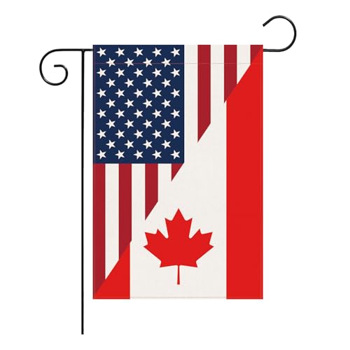 Canada American Flag, Canadian Usa Garden Flag, Linen Fabric Garden Yard Decorations, 12x18 Inch(Pole Not Included)