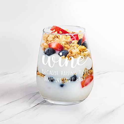Dazlute Raising Tiny Humans Ain’T Easy Stemless Wine Glass, Mother’S Day Father’S Day Christmas Birthday Gag Gifts For Dad Mom New Parents Women Men From Kids Wife Husband thumb #4