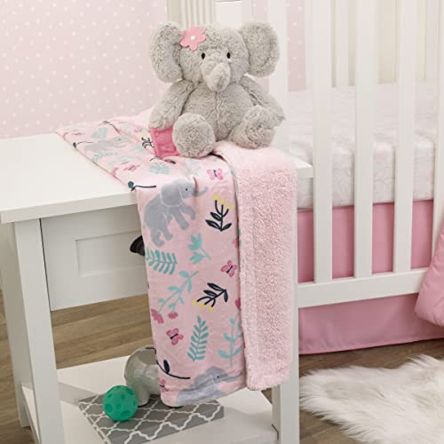 Image of NoJo Carter's Floral Elephant Pink Super Soft Baby Blanket
