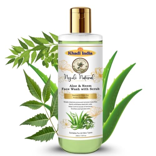 Image of Khadi Nyoli Natural Neem & Aloe Vera Face Wash with Scrub 210ML | Ayurvedic Herbal Face Cleanser for Oily & Acne Prone Skin | Deep Cleansing, Acne & Oil Control, Pimple Care, Blackhead Removal & Fresh Glowing Skin | For Men & Women