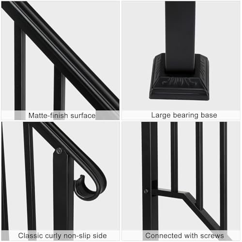 Bnsply 2 PACK HANDRAIL-3 Pack 3 Step Handrails For Outdoor Steps, Wrought Iron Stair Railing, Metal Hand Railing With Installation Kit, Staircase Handrails thumb #3