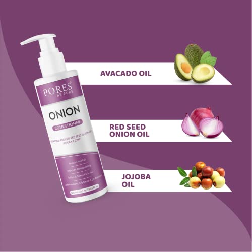 Image of PORES Be Pure Onion Hair Conditioner | Red Onion & Zinc for Thicker, Stronger Hair | Reduces Hair Fall & Frizz | Deep Nourishment for Dry, Weak Hair | Unisex - (250 ml X 2)