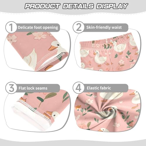 Flowers Pink Girls' Leggings Toddler Doodles White Ducks Kids Yoga Pants Dance Active Tights 4T3