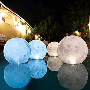 TIALLY Full Moon Floating Pool Lights Solar Powered – 14″ Pool Lights That Float, Inflatable Waterproof Led Light Balls, Swimming Pool Accessories for Inground Pools, Party Decor for Outdoor (4 Pack)
