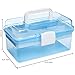 MyGift 10 Inch Plastic Storage Box with Removable Tray, Blue Craft Organizer and Art Storage Box, Multipurpose Storage Container for Tools, Playdoh, Bead, Sewing, Medicine, Tackle, Art Supply