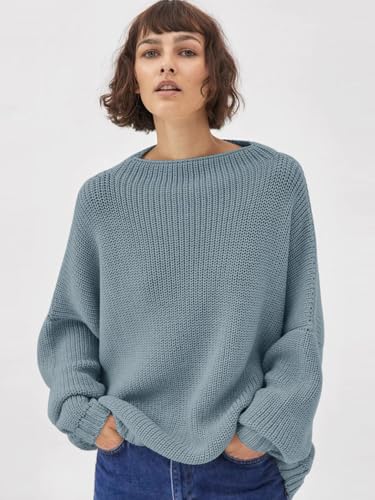 Image of Womens Oversized Sweaters Loose Solid Casual Long Sleeve Mock Neck Knitted Jumper Tops