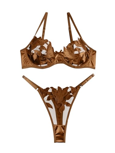 Ensemble de lingerie brodée et satin floral haut de gamme