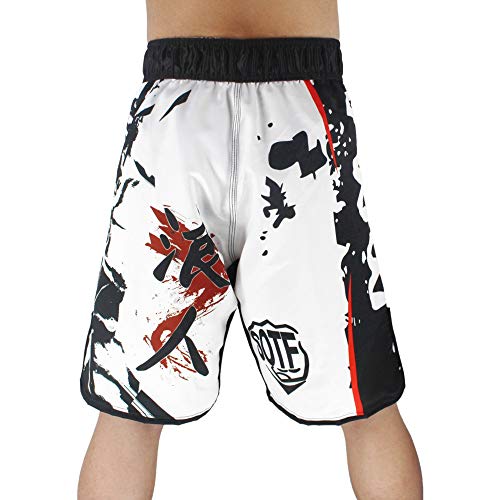 SOTF Shorts MMA Muay Thai Boxe Confortável Roupa de Combate Kickboxing, Branco, G