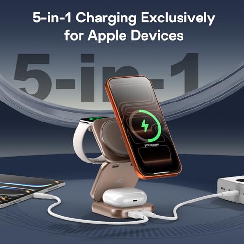 Image of 5-in-1 Wireless Charger for MagSafe, AC ISLAND Portable Travel Charging Station, 35W Max Qi2 Fast Foldable Magnetic Stand, Evolved for iPhone 17-12 Series, Apple Watch, AirPods (with 35W Adapter)