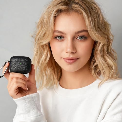 Image of for Leather AirPods Pro 3 Case 2025|Cute Hard Air Pods Pro 3 Case (Model A2700 /A2931)|with Keychain|Retro Airpod 3 Pro Cases for Man Women(Black)