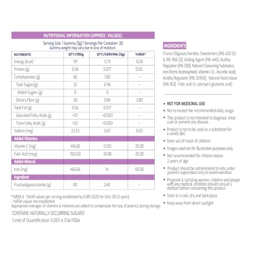 Image of Gritzo Iron Gummies (10+ Girl), Mixed Berry, 30 Gummies | With Folic Acid & Vitamin C | Zero Added Sugar