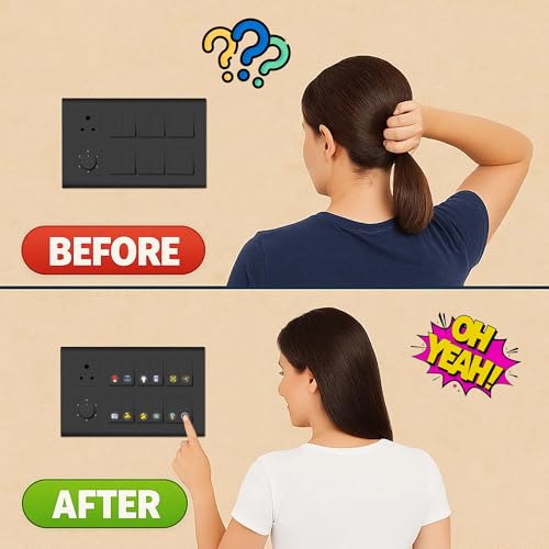 Image of GLUN 750+ Self-Adhesive Switchboard Button Plastic Surface Stickers with 40+ Icons Decorative Labels for Fan,Light,AC,Fridge 5-in-1 Set(Gold,Rose Gold,Black,Multicolor,Rainbow Color Fusion)