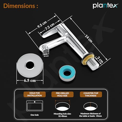 Image of Plantex Pure Brass Pillar Cock Tap for Basin with Teflon Tape /Single Lever Basin Tap /Tabletop Wash Basin Tap /Faucet for Wash Basin (Dol-2301, Chrome)