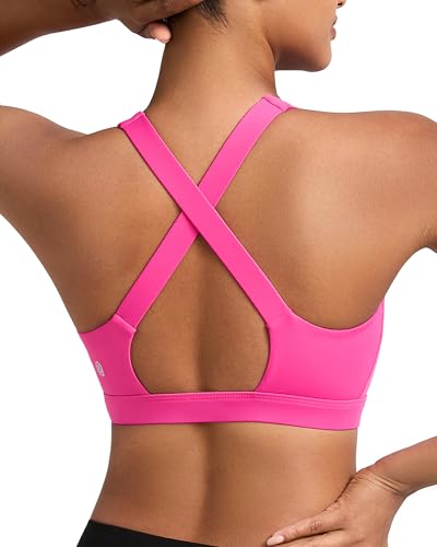Image of RUNNING GIRL High Impact Sports Bras for Women,Crisscross Back High Support Bra Moulded Cup Workout Bra Push up(WX3072 Hot Pink L)