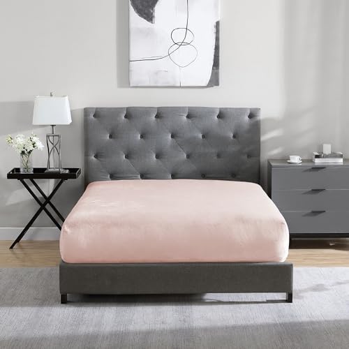Cathay Home Queen Fitted Sheet 12 Deep Pocket Ultra Soft Thick Plush Microfiber All Season Cozy Warmth Blush