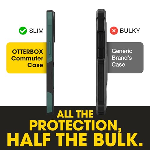 Image of OtterBox iPhone 15 Pro Commuter Series MagSafe Case - Black & Green | 3X MIL Drop Protection - Dual-Layer Shockproof Design - Pocket-Friendly - Raised Edges - Port Covers