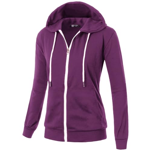 Image of GIVON Womens Casual Zip Up Hoodie Cotton Blend Soft Fabric Basic Layering Hooded Jacket with Kangaroo Pocket