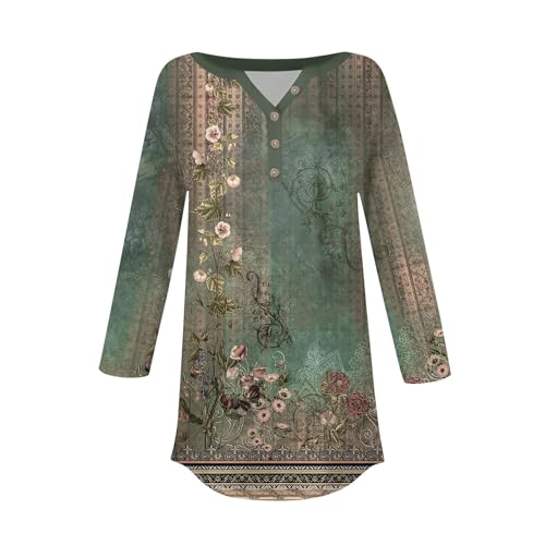 Womens Shirts Button Henley V-Neck Tunic Tops Casual 3/4 Sleeve Summer Tops Trendy Floral Print 3/4 Sleeve Blouses4