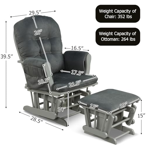 DORTALA Baby Glider Rocker with Ottoman, Multi-Position Glider with Cleanable Upholstered, Smooth Rocking Motion, Nursery Glider & Ottoman Sets for Nursing Baby, Reading, Grey - Image 3