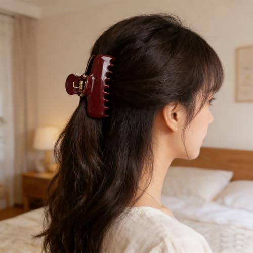 Pinza para cabello mediana rojo vino de fuerte agarre miniatura 4