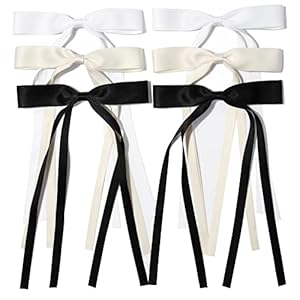 6PCS Hair Bows for Women Hair Clip Hair Tassel Hair Ribbon Ponytail Holder Accessories Slides Metal Clips Barrettes Girls Toddlers Teens Black Beige White