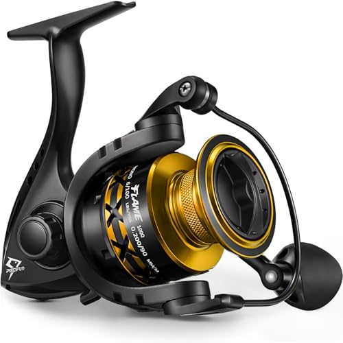 Piscifun Flame Spinning Reels, Lightweight 9+1BB Ultra Smooth Spinning Fishing Reels, Carbon Fiber 19.8Lbs Max Drag, 1000, Gold