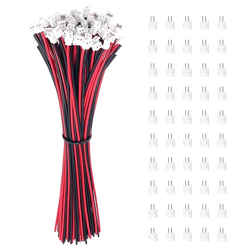Lyeteung 50 Sets Mini Micro JST 1.5 ZH 2 Pin Connector Plug Male with 150mm 26AWG Cable & Female Connector (Black Red)