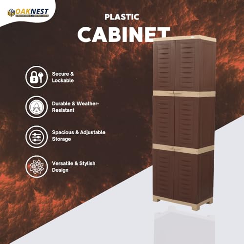 Image of Oaknest Supreme Fusion-03 Plastic Storage Cabinet | Compact & Multipurpose Storage Solution | Waterproof, Durable & Lightweight | Ideal for Home, Office & Garage | Brown and Dark Beige