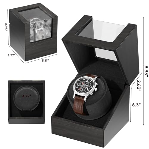 Image of Racokky Watch Winder for Automatic Watches, Anti-Magnetic Single Watch Winder Box for Rolex, Luxury Wooden Case, Quiet Japanese Motor, Soft Velvet Pillow, Battery or Type-C, Premium Gift for Men