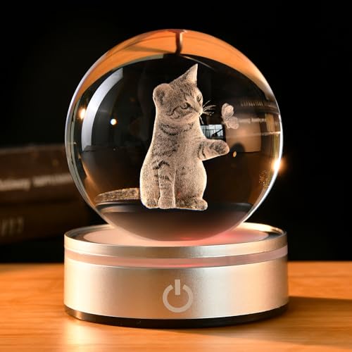 Image of IFOLAINA 3D Cat Crystal Ball Cat Lover Gifts for Women 3D Cat Figurines Home Decor Cat Collectibles Snow Globes Gift for Girl Cat Lamp for Bedroom Unique Cat Gifts for Her