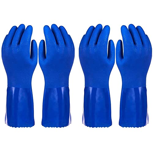 Comparison: Best Dishwashing Gloves For Hot Water 7 Juvale Dishwashing Gloves - XL, Blue, Pack of 2, Cotton Lined - Heavy Duty Waterproof Reusable Rubber Gloves for Kitchen & Household Cleaning