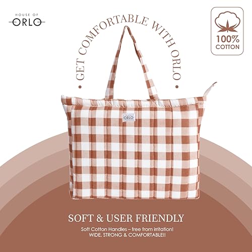 Image of Premium Cotton Waffle Quilted Tote Bag, Large Spacious Handbag for College, Office, Work, Travel, Shopping & Daily Use