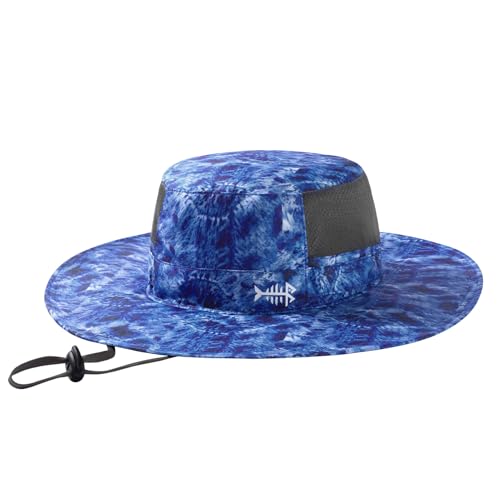 Bassdash UPF 50+ Męski kapelusz wędkarski wodoodporny unisex z szerokim rondem wędkarstwo na świeżym powietrzu piesze wycieczki kemping klasyczna czapka dżungla FH15, Niebieski moro, M
