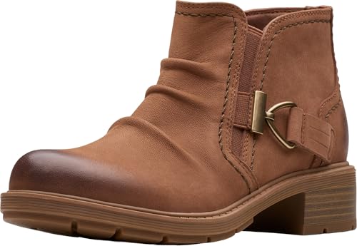 Clarks Women's Hearth Clara Ankle Boot, Tan Nubuck, 8